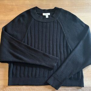 Topshop Crewneck Ribbed Dolman Sleeve Knit Pullover Sweater, Black, Size 4-6